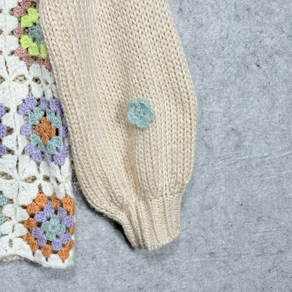 Listicle Granny Square Crochet Sweater S Boho Cottagecore Balloon Sleeve - Picture 5 of 11
